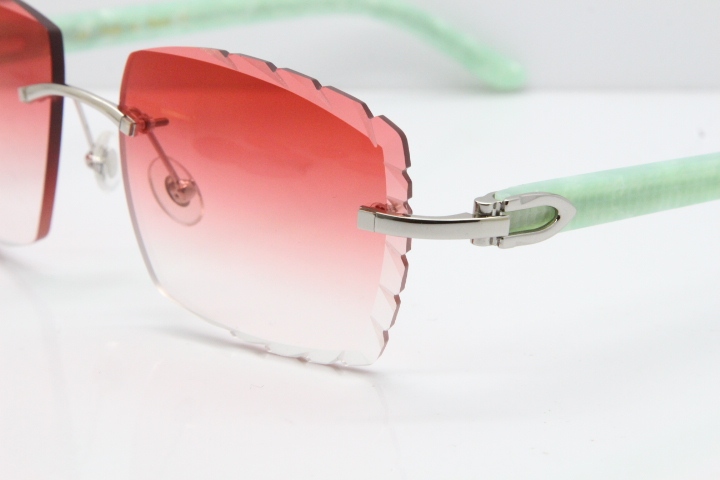 Cartier Rimless 8300816 Marble Green Aztec Sunglasses In Silver Red Lens