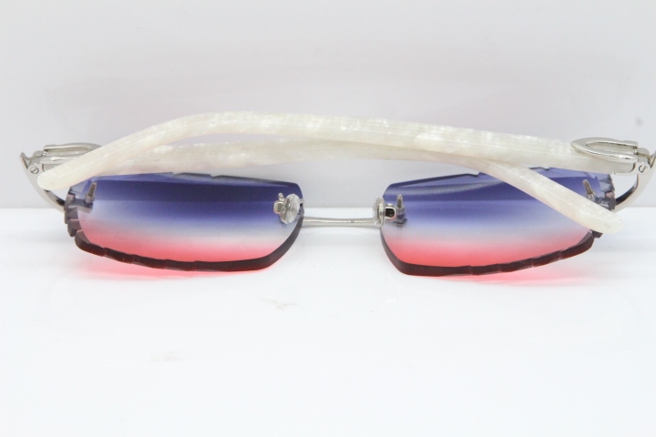 Cartier Rimless 8300816 Marble White Aztec Sunglasses In Gold Blue Mix White Pink Lens