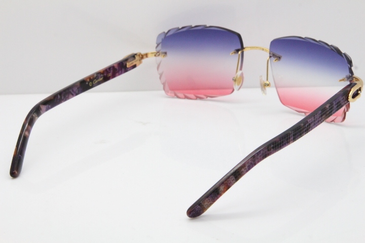 Cartier Rimless 8300816 Marble Purple Aztec Sunglasses In Gold Blue Mix White Pink Lens