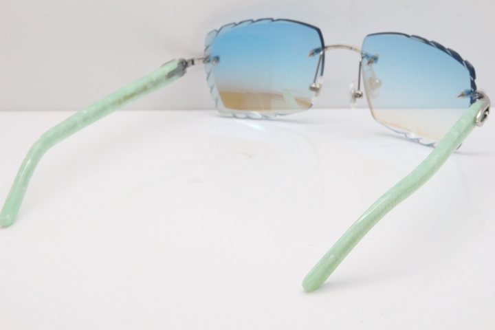 Cartier Rimless 8300816 Marble Green Aztec Sunglasses In Gold Blue Mirror Lens