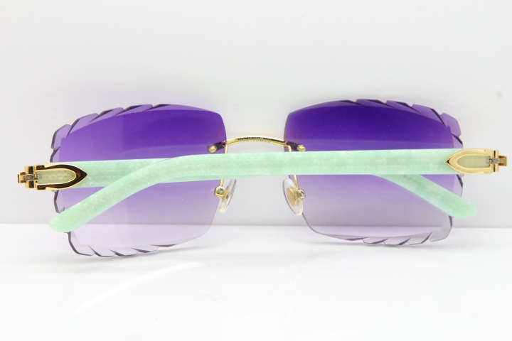 Cartier Rimless 8300816 Marble Green Actec Sunglasses In Gold Purple Lens