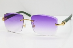 Cartier Rimless 8300816 Green Aztec Sunglasses In Gold Purple Lens