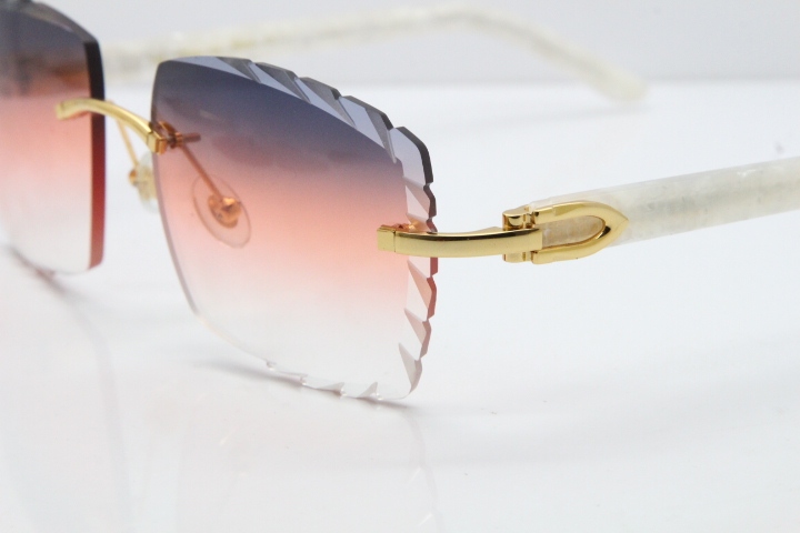 Cartier Rimless 8300816 Marble White Aztec Sunglasses In Gold Purple Mix Orange White Lens