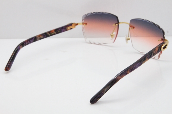 Cartier Rimless 8300816 Marble Purple Aztec Sunglasses In Gold Purple Mix Orange White Lens