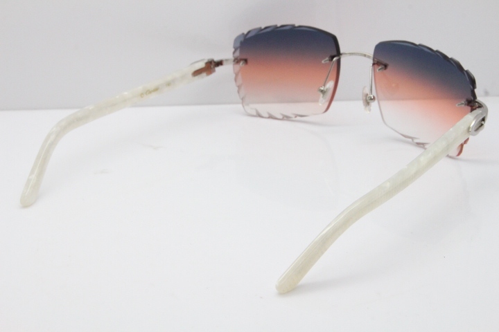 Cartier Rimless 8300816 Marble White Aztec Sunglasses In Gold Purple Mix Orange White Lens