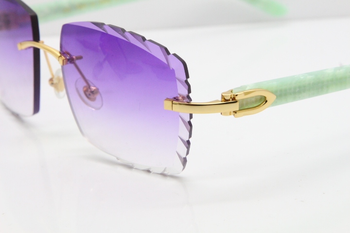 Cartier Rimless 8300816 Marble Green Actec Sunglasses In Gold Purple Lens