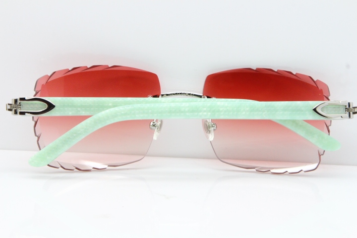 Cartier Rimless 8300816 Marble Green Aztec Sunglasses In Silver Red Lens