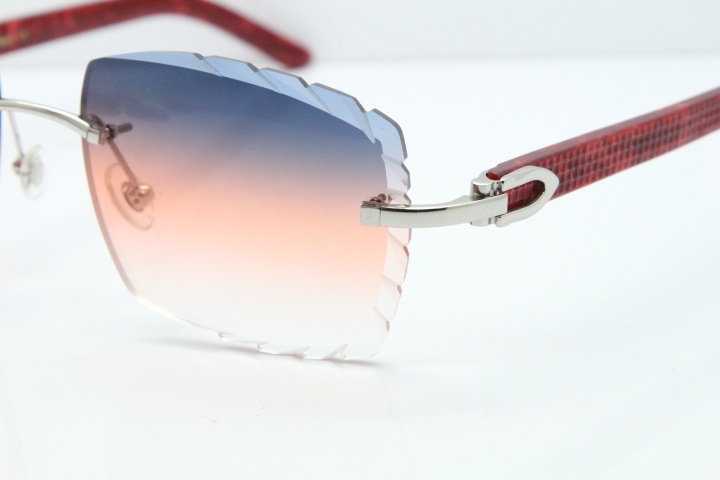 Cartier Rimless 8300816 Marble Red Aztec Sunglasses In Gold Purple Mix Orange White Lens