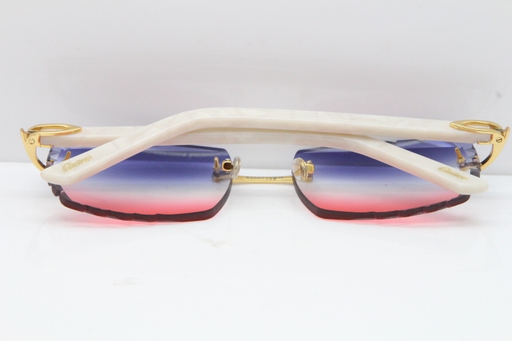 Cartier Rimless 8300816 Marble White Aztec Sunglasses In Gold Blue Mix White Pink Mirror Lens
