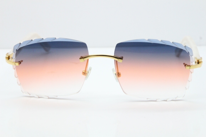 Cartier Rimless 8300816 Marble White Aztec Sunglasses In Gold Purple Mix Orange White Lens