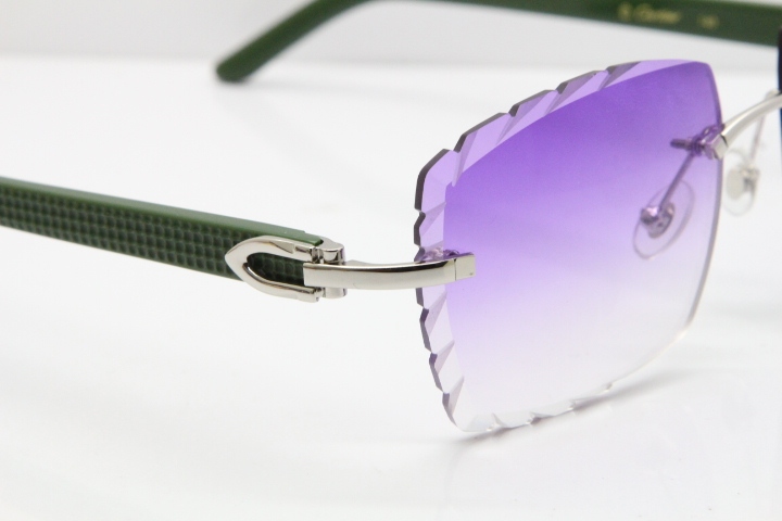 Cartier Rimless 8300816 Green Aztec Sunglasses In Gold Purple Lens