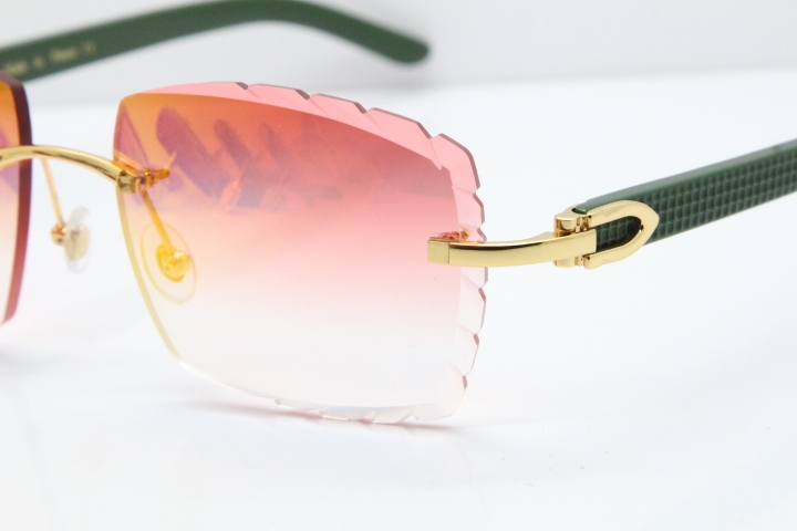 Cartier Rimless 8300816 Green Aztec Sunglasses In Gold Red Mirror Lens