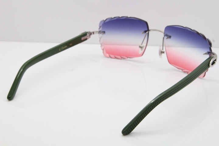 Cartier Rimless 8300816 Green Aztec Sunglasses In Gold Blue Mix White Pink Lens
