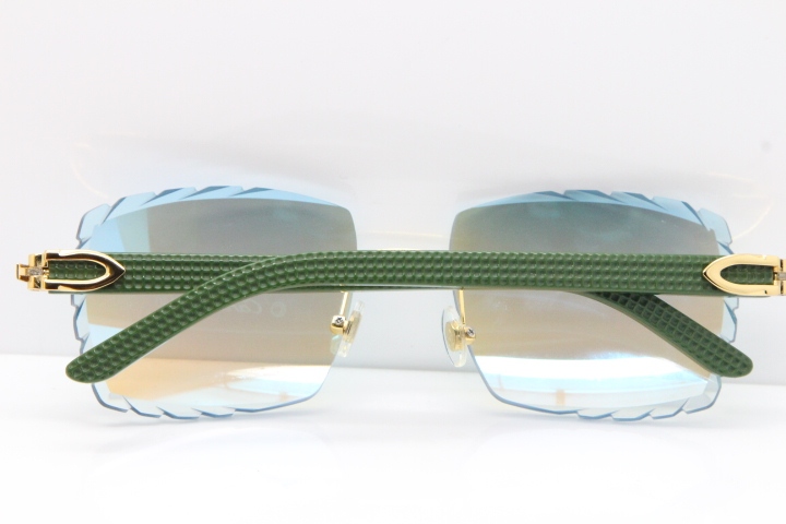 Cartier Rimless 8300816 Green Aztec Sunglasses In Gold Blue Mirror Lens