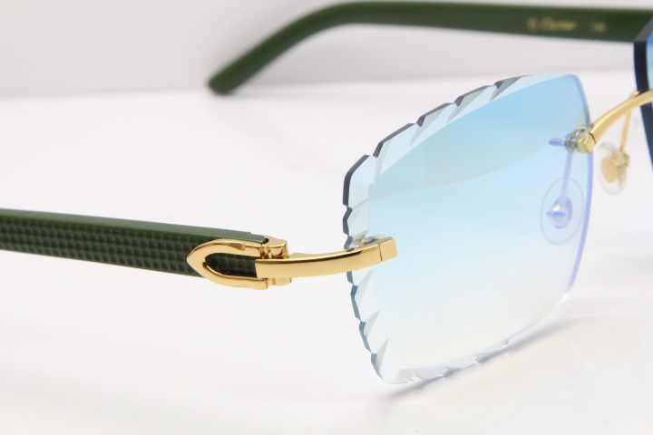 Cartier Rimless 8300816 Green Aztec Sunglasses In Gold Blue Mirror Lens