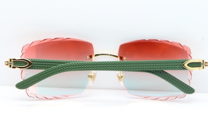 Cartier Rimless 8300816 Green Aztec Sunglasses In Gold Red Mirror Lens