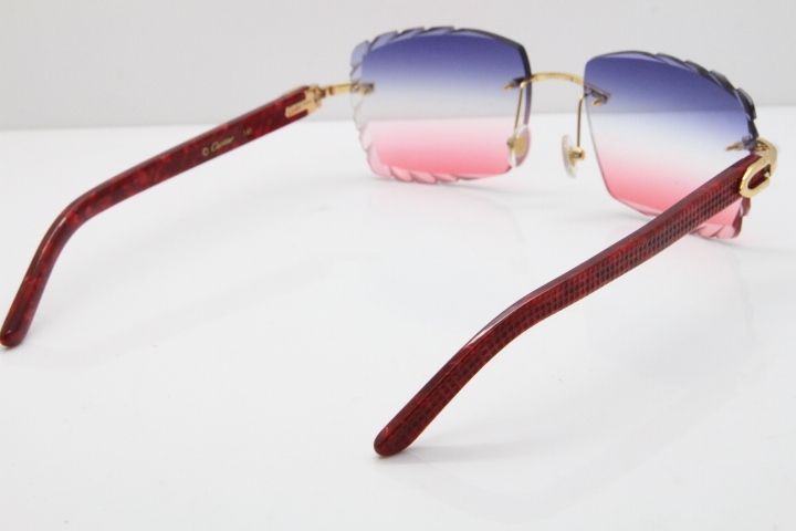 Cartier Rimless 8300816 Marble Red Aztec Sunglasses In Gold Blue Mix White Pink Lens