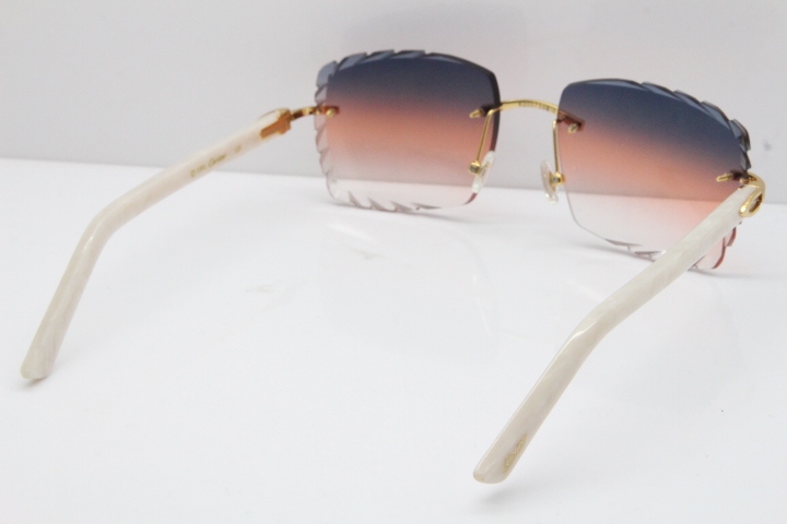 Cartier Rimless 8300816 Marble White Aztec Sunglasses In Gold Purple Mix Orange White Lens