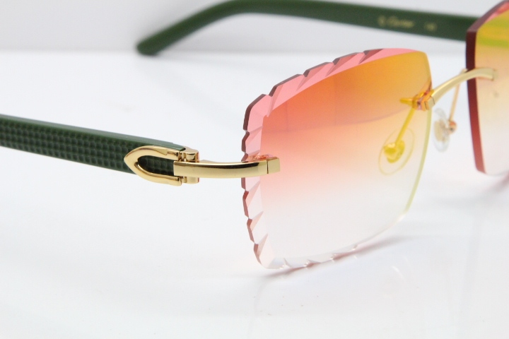 Cartier Rimless 8300816 Green Aztec Sunglasses In Gold Red Mirror Lens