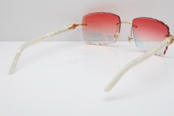 Cartier Rimless 8300816 Marble White Aztec Sunglasses In Gold Red Mirror Lens