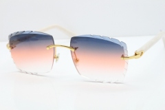 Cartier Rimless 8300816 Marble White Aztec Sunglasses In Gold Purple Mix Orange White Lens
