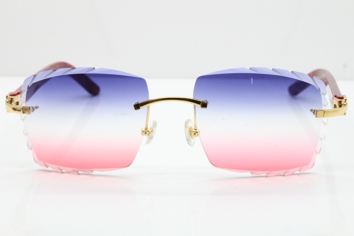 Cartier Rimless 8300816 Marble Red Aztec Sunglasses In Gold Blue Mix White Pink Lens