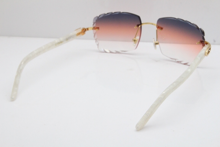 Cartier Rimless 8300816 Marble White Aztec Sunglasses In Gold Purple Mix Orange White Lens