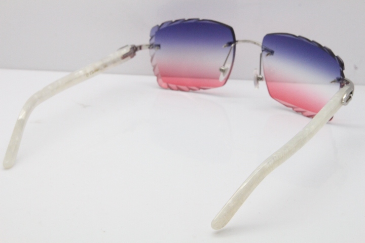 Cartier Rimless 8300816 Marble White Aztec Sunglasses In Gold Blue Mix White Pink Lens