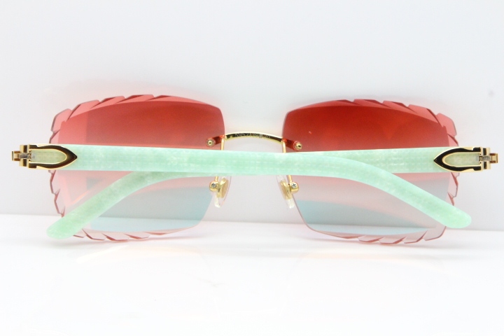 Cartier Rimless 8300816 Marble Green Aztec Sunglasses In Gold Red Mirror Lens