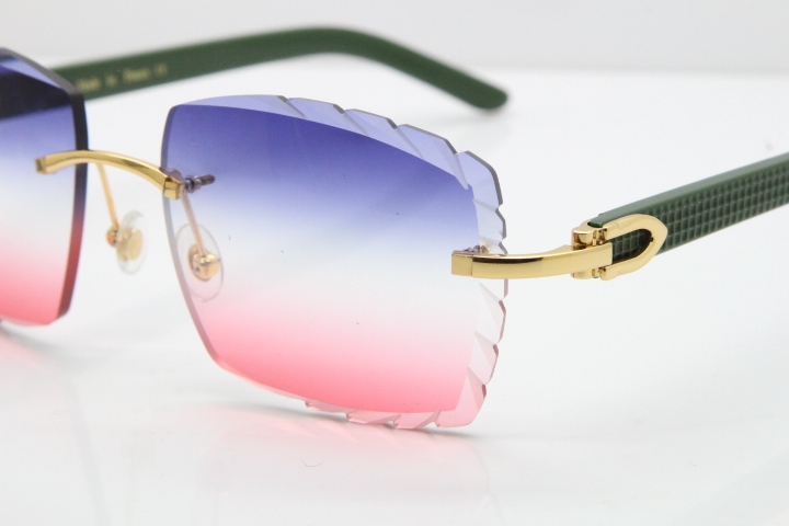 Cartier Rimless 8300816 Green Aztec Sunglasses In Gold Blue Mix White Pink Lens