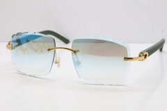 Cartier Rimless 8300816 Green Aztec Sunglasses In Gold Blue Mirror Lens