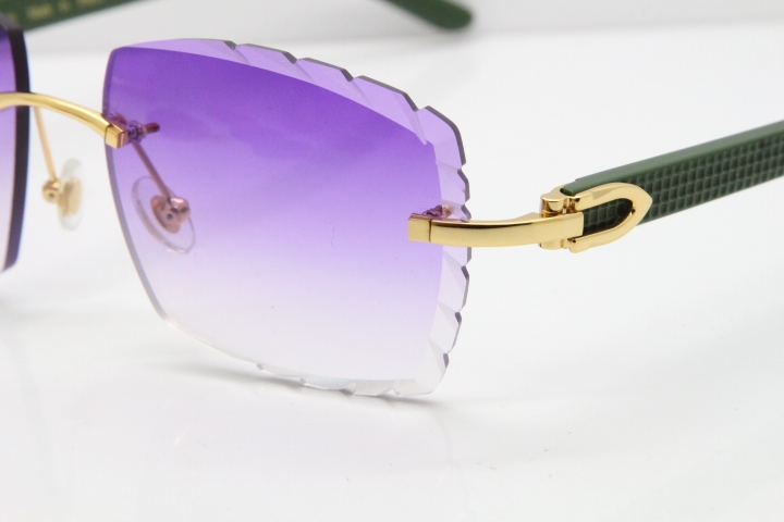 Cartier Rimless 8300816 Green Aztec Sunglasses In Gold Purple Lens
