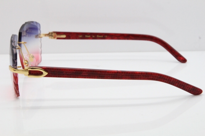 Cartier Rimless 8300816 Marble Red Aztec Sunglasses In Gold Blue Mix White Pink Lens