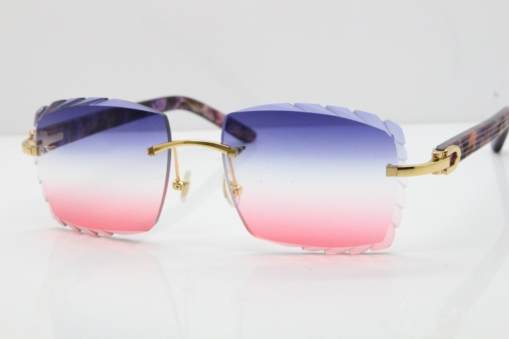 Cartier Rimless 8300816 Marble Purple Aztec Sunglasses In Gold Blue Mix White Pink Lens