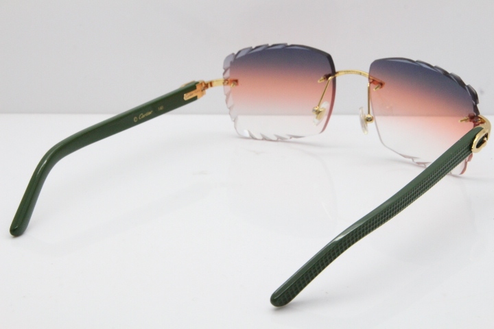 Cartier Rimless 8300816 Green Aztec Sunglasses In Gold Purple Mix Orange White Lens