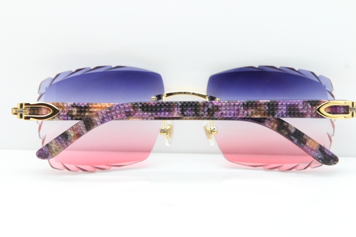 Cartier Rimless 8300816 Marble Purple Aztec Sunglasses In Gold Blue Mix White Pink Lens