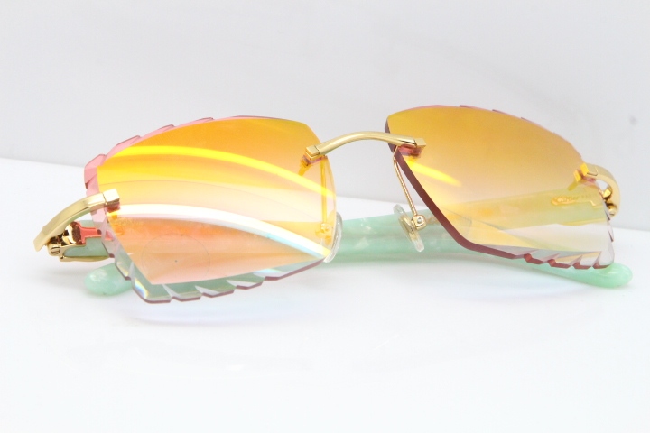 Cartier Rimless 8300816 Marble Green Aztec Sunglasses In Gold Red Mirror Lens