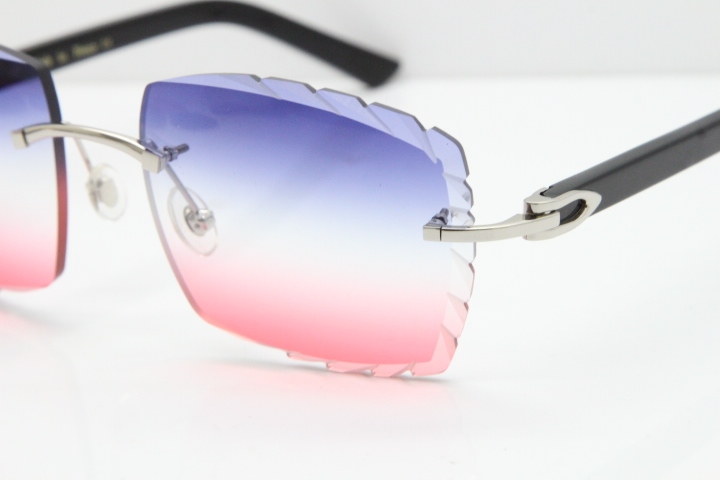 Cartier Rimless 8300816 Black Aztec Sunglasses In Silver Blue Mix White Pink Lens