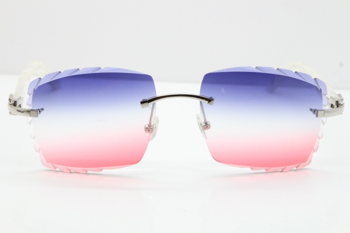 Cartier Rimless 8300816 Marble White Aztec Sunglasses In Gold Blue Mix White Pink Lens