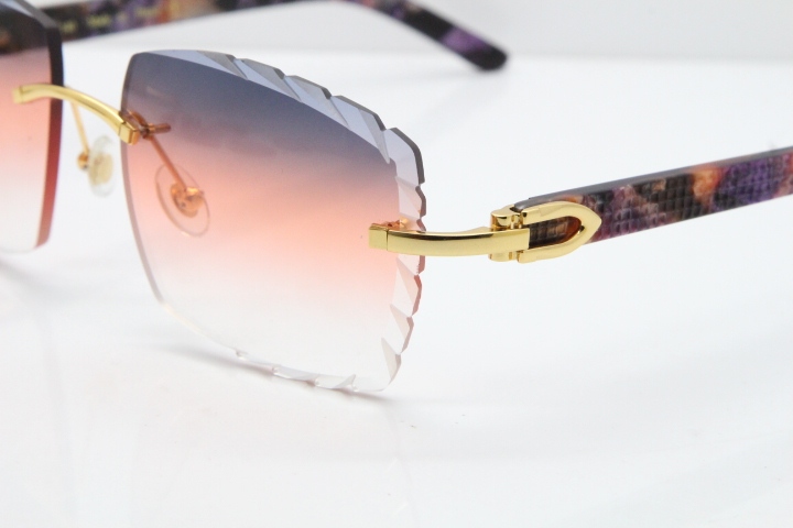 Cartier Rimless 8300816 Marble Purple Aztec Sunglasses In Gold Purple Mix Orange White Lens