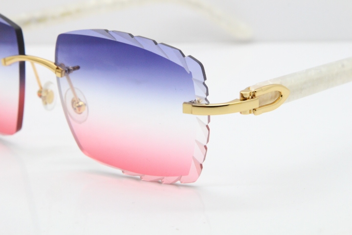 Cartier Rimless 8300816 Marble White Aztec Sunglasses In Gold Blue Mix White Pink Lens