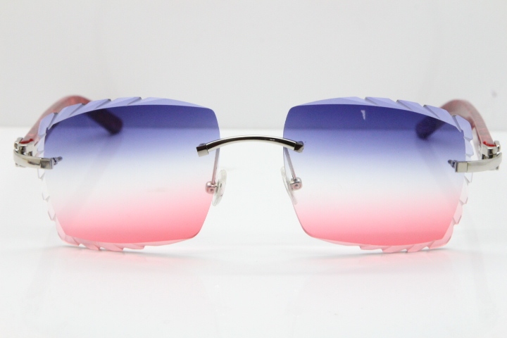 Cartier Rimless 8300816 Marble Red Aztec Sunglasses In Gold Blue Mix White Pink Lens