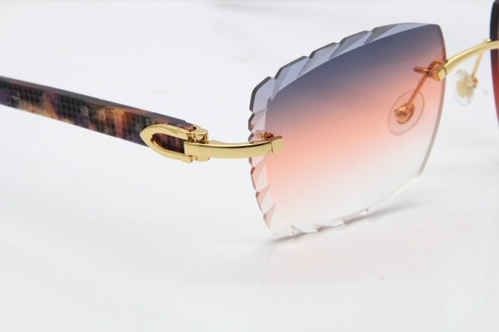 Cartier Rimless 8300816 Marble Purple Aztec Sunglasses In Gold Purple Mix Orange White Lens