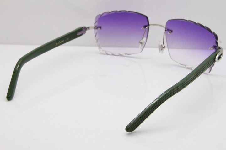 Cartier Rimless 8300816 Green Aztec Sunglasses In Gold Purple Lens