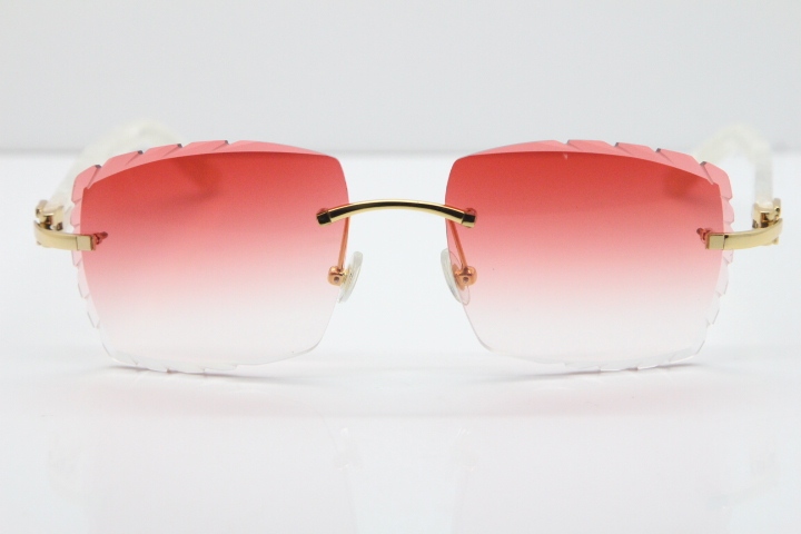 Cartier Rimless 8300816 Marble White Aztec Sunglasses In Gold Red Lens