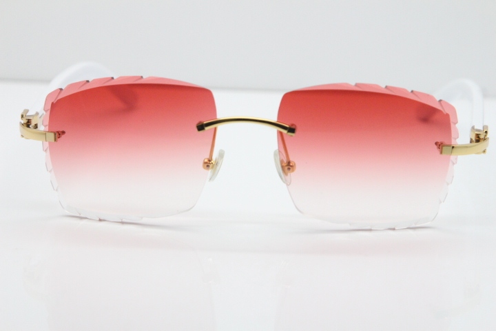 Cartier Rimless 8300816 White Aztec Sunglasses In Gold Red Lens