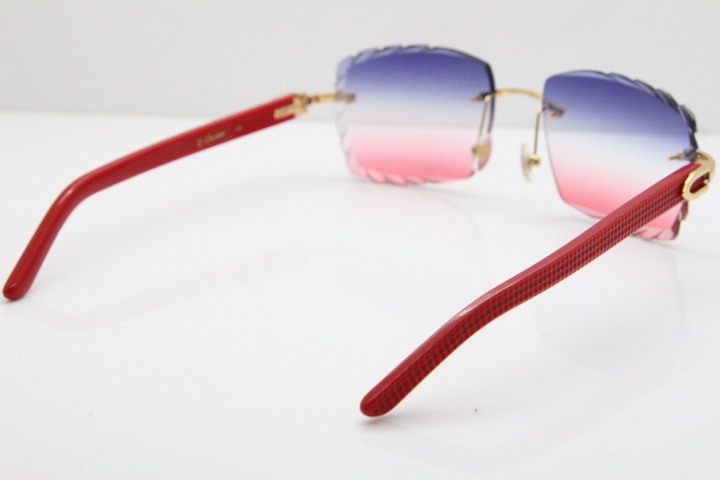 Cartier Rimless 8300816 Red Aztec Sunglasses In Gold Blue Mix White Pink Lens