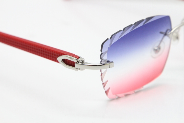 Cartier Rimless 8300816 Red Aztec Sunglasses In Gold Blue Mix White Pink Lens