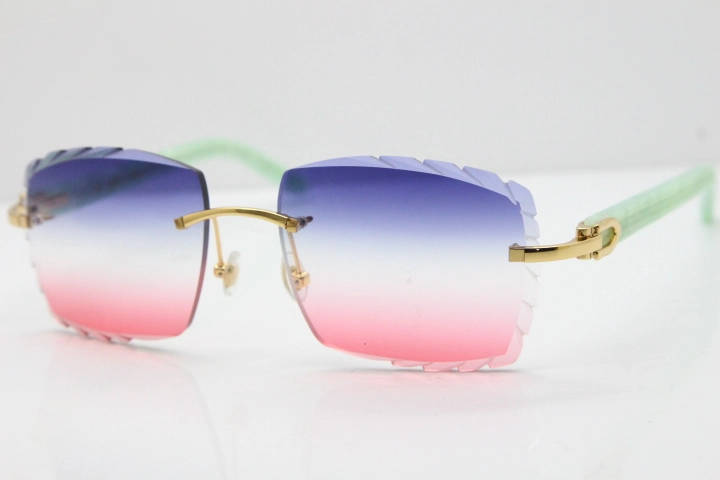 Cartier Rimless 8300816 Marble Green Aztec Sunglasses In Gold Blue Mix White Pink Lens