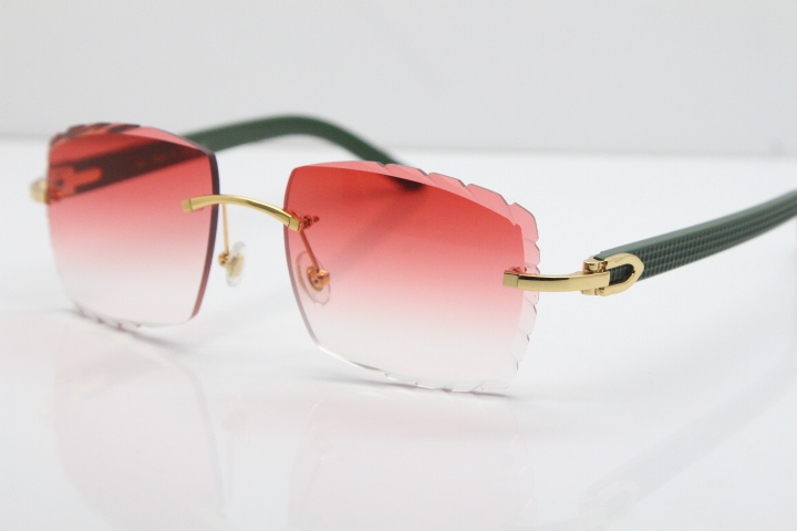 Cartier Rimless 8300816 Green Aztec Sunglasses In Gold Red Lens